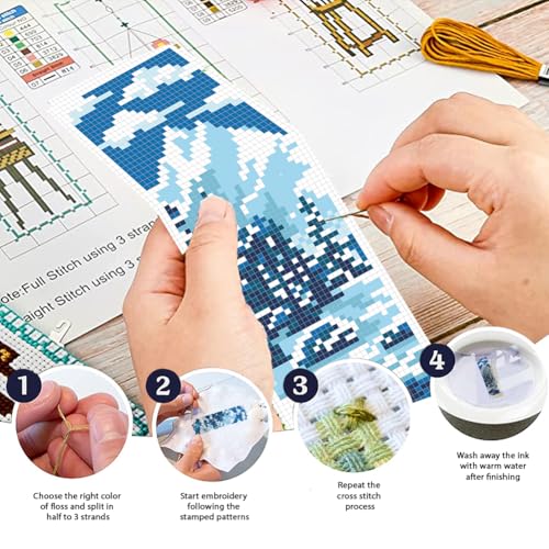 Image of FREEBLOSS 6pcs Cross Stitch Bookmark Kit for Adult Beginners Stamped Snow Scenery Cross Stitch Kits Embroidery Bookmarks Craft Kit with Instructions for Gift 11CT 8 inchx2.4 inch