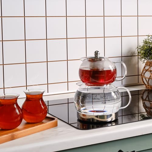 Miniatura 3 de Karaca Refika - Juego De Tetera De Cristal De Borosilicato Con Colador De Té De Acero Inoxidable, Hervidor De 1,5 L Y Tetera De Cristal De 0,6 L Con Colador, Olla De Té Turco, Caydanlik