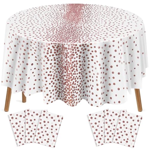 VitalCozy Round Dot Tablecloth 84 Inch Plastic Table Cover Polka Dot Confetti Tablecloths for Easter 2026 Graduation Prom Wedding Birthday Spring Party Supplies(White and Rose Gold,6 Pcs) by VitalCozy - Used condition - US$18.04