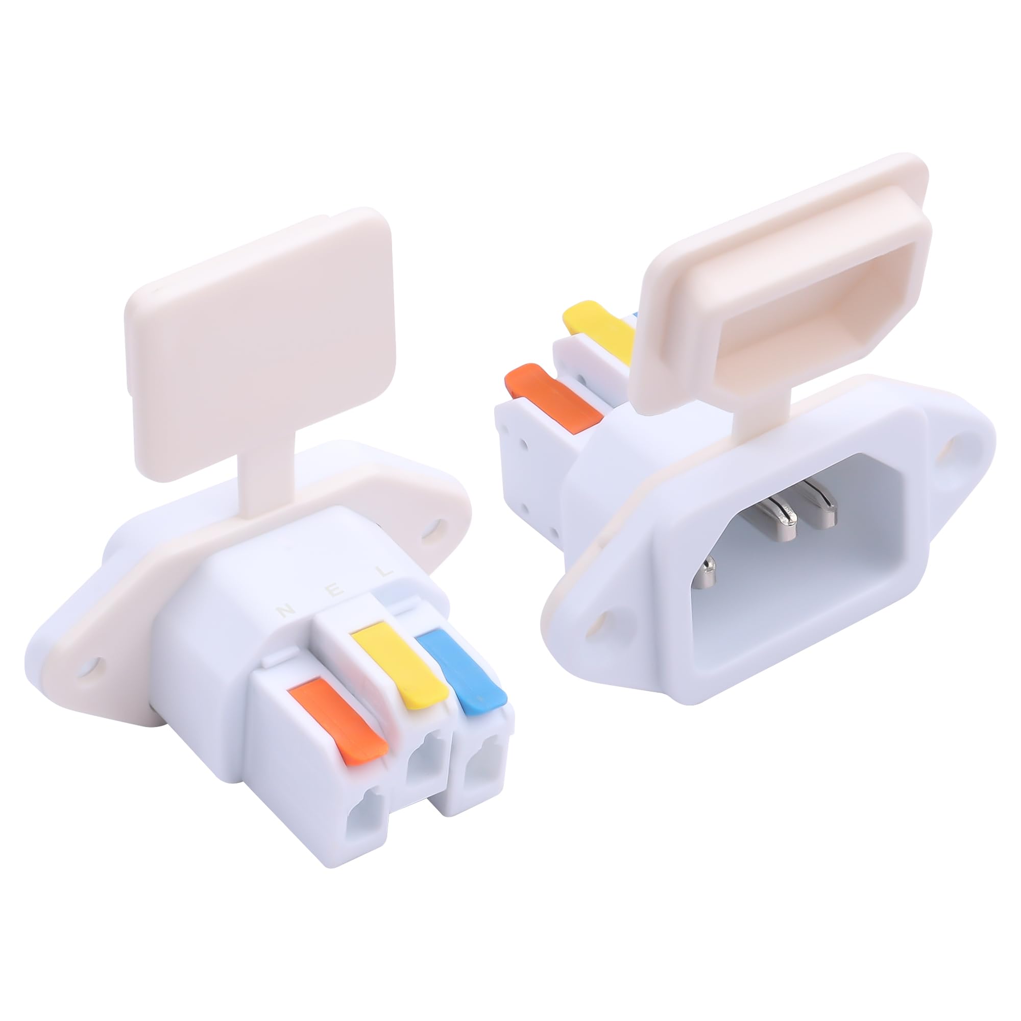 JSADZKJ 2-Pack IEC320 C14 Terminal Block Socket,IEC C14 AC Power Plug 10A/250V, 3-Pin Terminal Straight-Through Adapter Plug Power Socket,Suitable for Computer Cabinets,Printers (White)