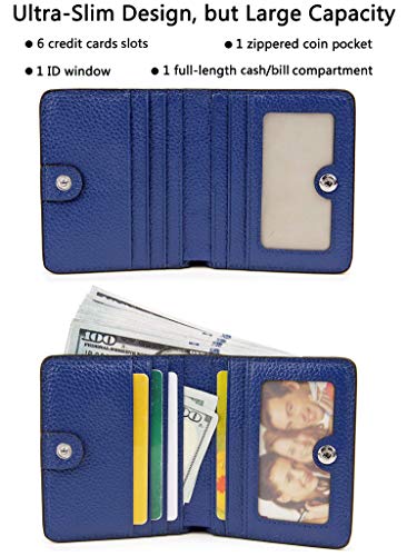 AINIMOER Women Leather Wallet RFID Blocking Small Mini Bifold Zipper Pocket Card Case Wine and Blue4