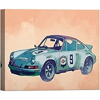 SIGNWIN Canvas Wall Art Vintage Red and White Porsche 911 TR Turbo and Newspaper Collage Transportation Car Digital Art Realism Industrial Urban for Living Room, Bedroom, Office - 12x18 inches