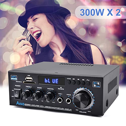Stereo Audio Amplifier Receiver, 300Wx2 Home Dual Channel Bluetooth 5.0 Sound Speaker Amp, Home Amplifiers Fm Radio, Usb, Sd Card, With Remote Control Home Theater Audio Stereo System Components #TOP6