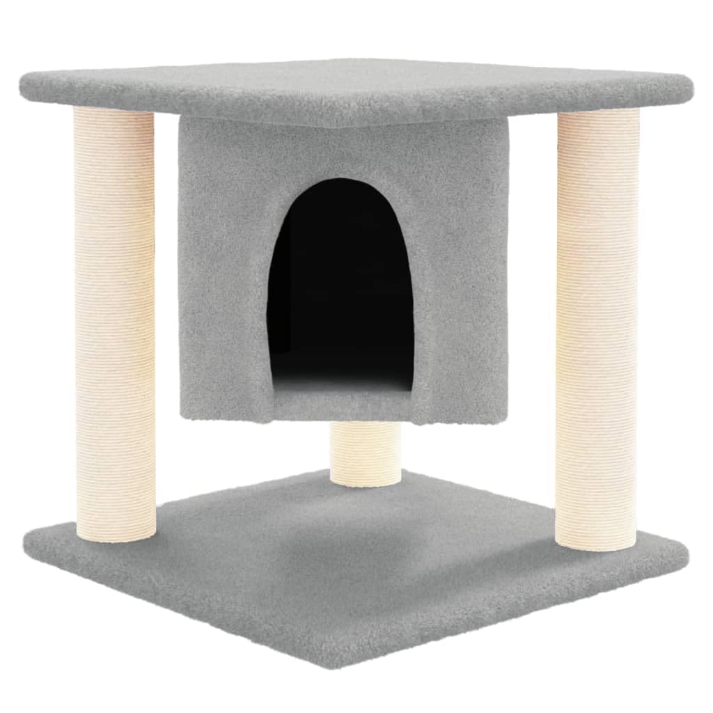 Rascador pequeño con columna rascadora de sisal, árbol rascador para gatos con cueva y superficie de descanso, muebles rascadores para gatos y gatitos, torre de felpa, gris claro, 35 x