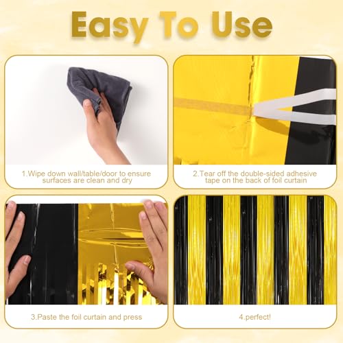 Image of Voircoloria 2 Pack Black and Gold Tinsel Foil Fringe Curtains, Black and Gold Party Decorations, Metallic Tinsel Party Streamers Backdrop for 2025 New Years Graduation Prom Party Decorations
