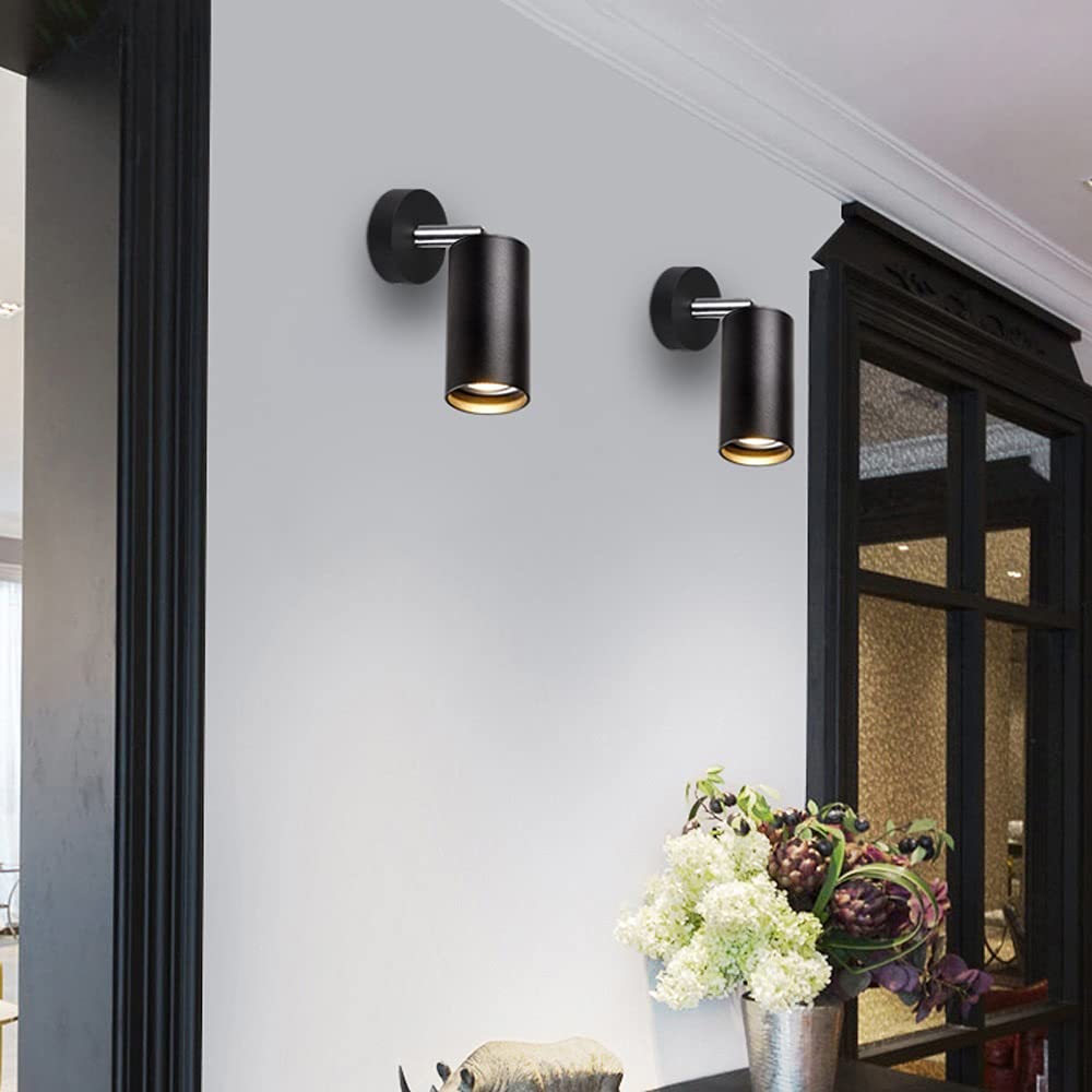Paquete de 2 focos de Techo LED de Pared, Apliques de Pared Ajustables y giratorios GU10, lámpara de Lectura de Noche, lámparas de Superficie para baño [Clase energética A++]