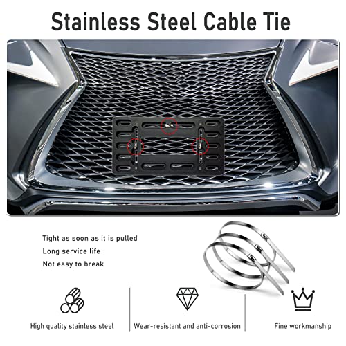 Image of BGGTMO Front License Plate Mounting Kit- License Plate Bracket Holder Frame- Universal Bumper Car Tag Frame Mount Adapter with Stainless Steel Screw Cap, Cable Ties