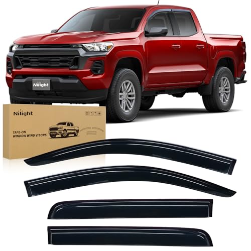 Image of Nilight Tape-On Window Visors for Chevy Colorado GMC Canyon 2023-2026, 4PCS | Fits 2023 2024 2025 2026 Chevy Colorado GMC Canyon Crew Cab, Not for AT4X or ZR2, Smoke Rain Guards for Truck Trips