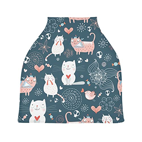漫画かわいい猫ベビーカーシートカバーキャノピー伸縮性看護カバー幼児用母乳の男の子の女の子のための通気性防風冬のスカーフ