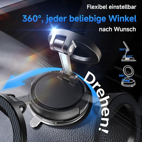 Moeila Vakuum Handyhalterung Auto für Magsafe Autohalterung [mit 78+LBS stärkste Saugkraft & 2400gf stärkster Magnet],360° Drehbare Handyhalterung Magnet,KFZ Autohalterung für Alle Handys,Mattschwarz. 6