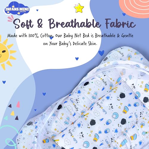 Image of Cotton Baby Bedding Set for New Born Baby Sleeping Bag, Mosquito Net Bed Suitable Upto 6 Months Babies (Panda Blue), 500 TC