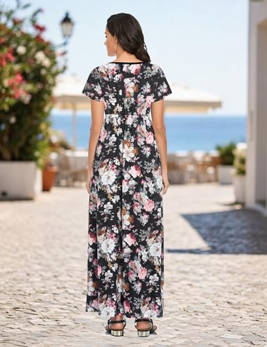 Image of Lacavocor Womens Short Sleeve Maxi Dresses Empire Waist Long Dress