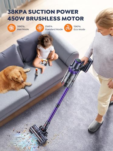 BuTure Cordless Vacuum Cleaner, 38Kpa 450W Stick Vacuum with Brushless Motor, Anti-Tangle Vacuum Cleaner for Home, Automatically Adjust Suction, Wireless Vacuum for Pet Hair/Carpet/Hard Floor 4 BuTure Cordless Vacuum Cleaner, 38Kpa 450W Stick Vacuum with Brushless Motor, Anti-Tangle Vacuum Cleaner for Home, Automatically Adjust Suction, Wireless Vacuum for Pet Hair/Carpet/Hard Floor - Image 2