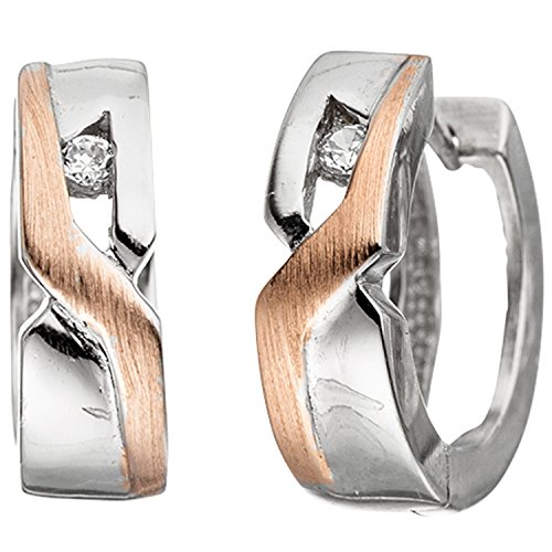 Jobo Damen-Creolen aus 925 Sterling Silber Bicolor vergoldet mit Zirkonia