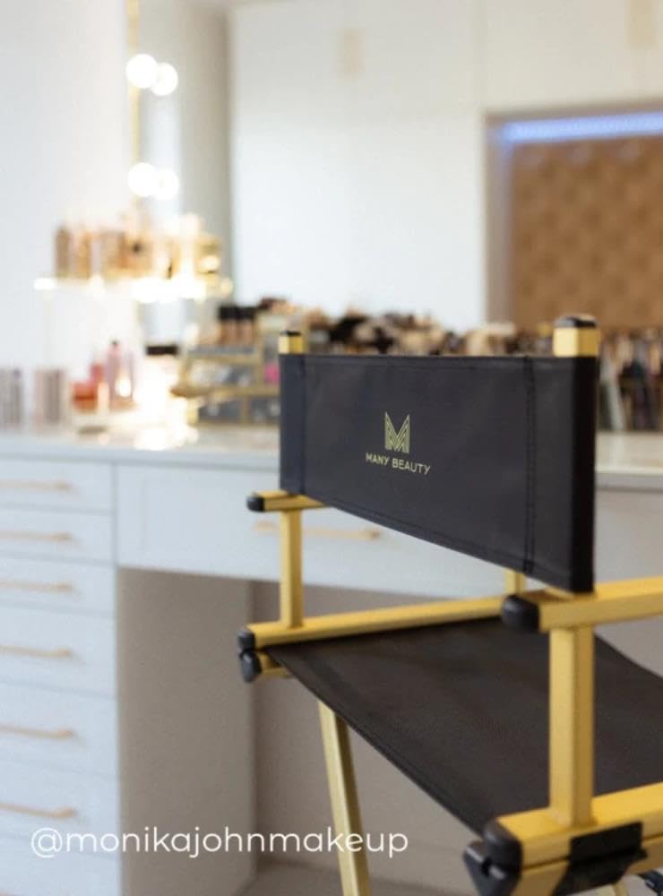 Make up Stuhl Klappbarer Visagistenstuhl für Kosmetikstudio und Mobile Makeup Artists Leicht Stabil Ergonomisch Faltbar für Einfachen Transport und Platzsparend - Gold