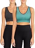 Bally Total Fitness Women's Standard Lily Seamless Sports Bra-2 Pack, Blue/Grey, Large
