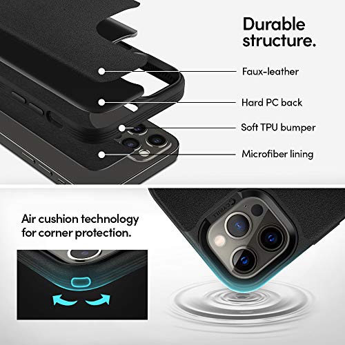 Image of Spigen Cyrill Leather Brick Mag | iPhone 12 Pro /12 Case | Black Dark Grey iPhone 12 Pro /12 Back Cover | Faux Leather+TPU+PC - Graphite