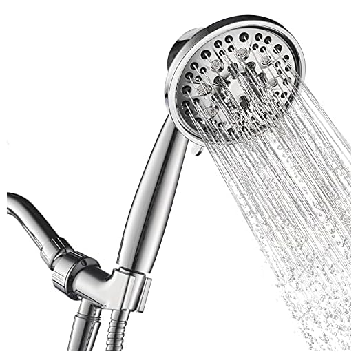 Anza High Pressure 7-Setting 4.5" Shower Head with Handheld, Chrome Plated Shower Head with Stainless Steel Hose Hand Held Showers That Attach to Shower