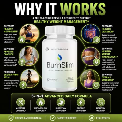 Image of Burn Slim Capsules, Official Burnslim Pills with All Natural Ingredients, Advanced Burn Slim Health and Wellness Vitamin Supplement Supporting Active Lifestyle for Women and Men (60 Capsules)