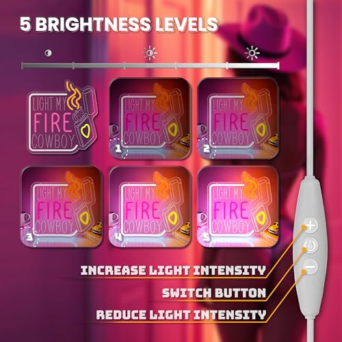 Image of LIGHT MY FIRE COWBOY Neon Sign, Valentine's Day Neon Signs for Wall Decor, Dimmable Acrylic Neon Lights for Room Bedroom Hotel Bar Pub Club Party Decorations, Perfect Gifts