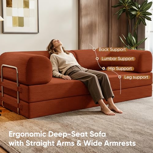 Image of Modular Sectional Sofa Couches L-Shape Couch 3 Seat Modular Sofa Memory Foam Sectional Couches for Living Room (Orange, 79 inch+SofaBed)