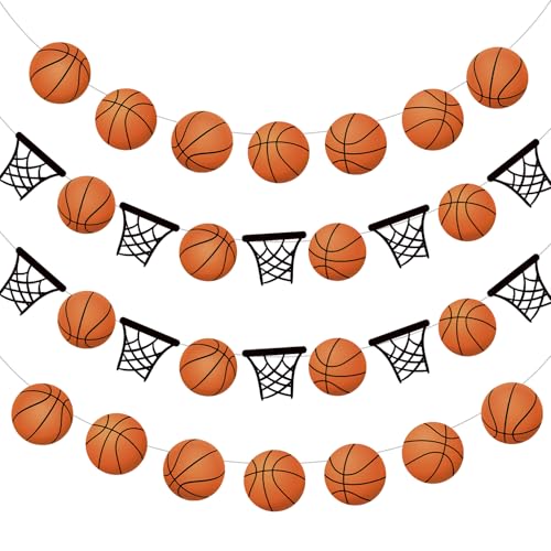 Basketball Party Decorations, 4 Pcs No-DIY Basketball Decorations for Party Banners, Basketball Decor Sports Theme Party Paper Garland, Basketball Decorations Basketball Birthday Party Slam Dunk Game