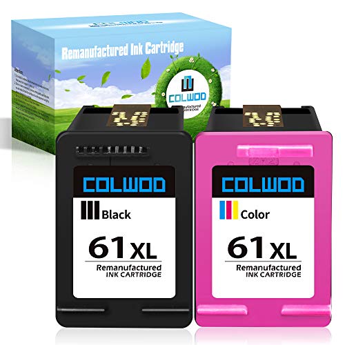 COLWOD ReManufactured Ink Cartridge Replacement for HP 61 61XL uses with HP Envy 4500 5530 HP DeskJet 1000 1010 1510 1512 3050A 3052A HP Officejet 2620 4632 Printer(1 Black+ 1 Tri-Color), Combo Pack
