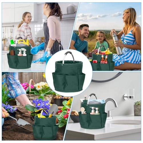 Organizador de productos de limpieza, bolsa de limpieza plegable con asa y 6 bolsillos para el hogar, jardín y baño, portátil y ahorra espacio, verde - imagen 7