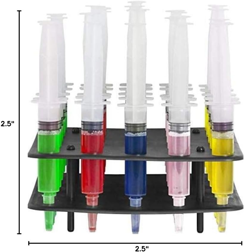 25 Pack (1oz) Jello Shot Syringes Combo with Tray/Racking Stand - 100% Safe & Reusable Plastic Syringes for Jello Shots - Small Syringe Shots Holiday and Halloween Party Supplies for Adults