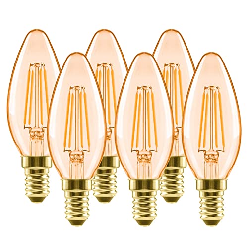 6x Bombillas Vintage Vela LED E14 (Casquillo Fino) 4W, Bombilla Edison