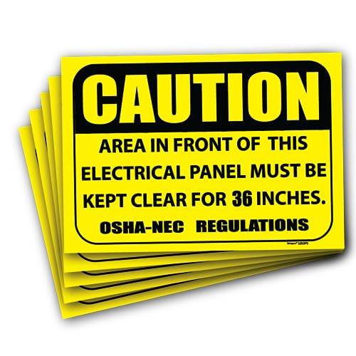 Wrapco 1053P5 5 Pack) Caution Area In Front Of This Electrical Panel Must Be Kept Clear For 36 Inches Sign 7 Inch X 10 Inch Self Adhesive Vinyl Sticker Decal cover