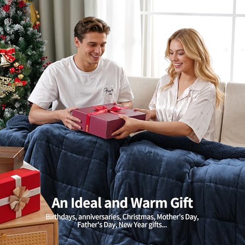 Image of Uttermara Weighted Blankets for Adults Queen Size, 12lbs 60x80 inches Blanket with Soft Warm Plush Sherpa Fleece, Washable Thick Heavy Throw for Sleeping and Calming, Navy Blue