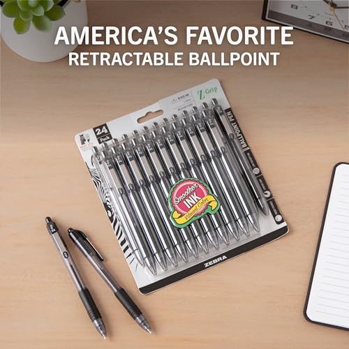 Image of Zebra Pen Z-Grip Retractable Ballpoint Pen, Black Ink, 1.0mm, 24 Bulk-Pack | Smooth Writing, Medium Point Tip, Ideal for Planners, Note-Taking, School and Office Supplies, and Everyday Writing (12221)