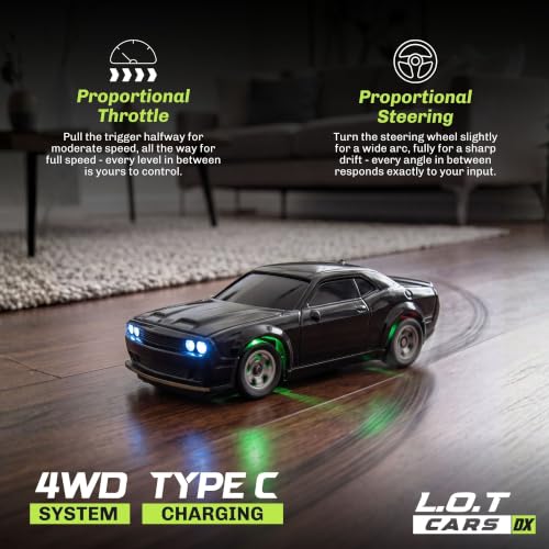 Image of Nitro Remote Control Car | 2.4Ghz, 1:64 Scale | Remote Control Car Toy, RC Drifting Car, RC Cars, Mini RC Drift Car, 2 Speed Modes, Multi LED Lights | Birthday Gift (Tarmac Jet Black)