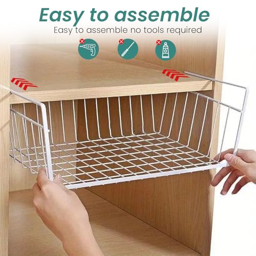 Image of Go Hooked 12 inch Undershelf Storage Basket Under Cabinet Storage Organizer (3 Pcs, Silver)