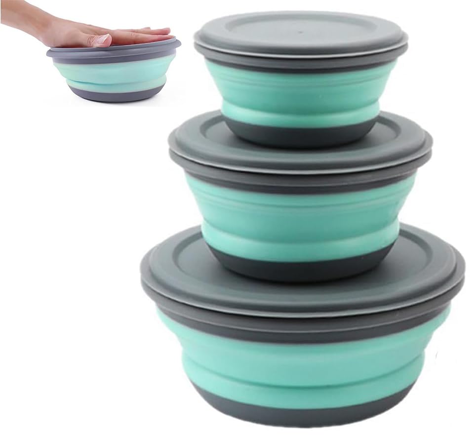 Bol Pliable En Silicone Portable Multifonction Pour Camping, Randonnée Et Cuisine – Bleu