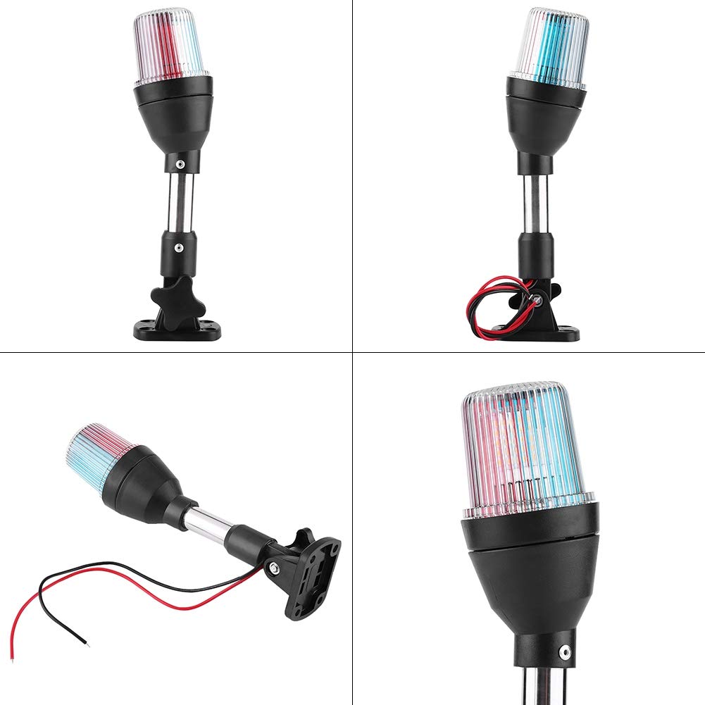 Feu de signalisation de yacht de lumière LED de bateau marin réglable, rivage tricolore rouge vert ancre arrière rabattable lampe de navigation à LED ancre de navigation lumières tout autour 360 °