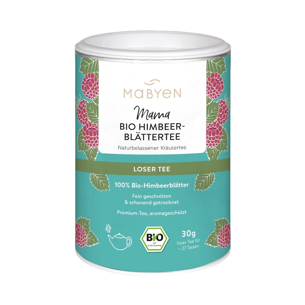 MABYEN Mama Bio Himbeerblättertee – 100% Bio-Himbeerblätter | Für Mamas Genussmomente | Loser Kräutertee | Zutaten in höchster Qualität | vegan, 30g