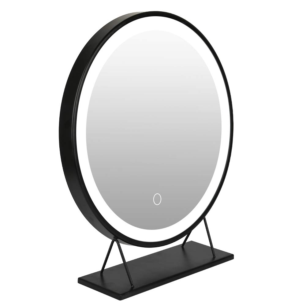 HUOLE Specchio per Trucco Illuminato, Specchio per Trucco con Luci a LED Interne, Regolabile, Rotondo, Colore Cromo, per Bagno e Camera da Letto, 50 x 50 cm