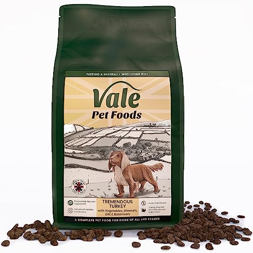 Vale Pet Foods Complete Grain Free Dry Dog Food - Premium Hypoallergenic Dog Kibble Biscuits for Adult, Puppy & Senior, All Breeds & Sizes, Turkey 2KG Vale Pet Foods Complete Grain Free Dry Dog Food - Premium Hypoallergenic Dog Kibble Biscuits for Adult, Puppy & Senior, All Breeds & Sizes, Turkey 2KG