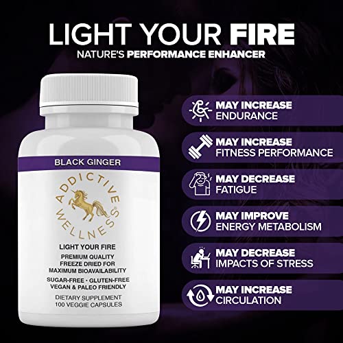 Addictive Wellness Thai Black Ginger For Men, Thai Black Ginger Supplement To Support Energy Metabolism, Endurance & Performance, Freeze Dried Black Ginger Capsules 450Mg, Vegan & Paleo, 100 Count #TOP5