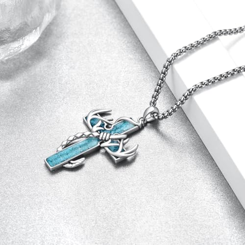 Antlers Cross Necklace 925 Sterling Silver Fish Hook Necklace Turquoise Cross Jewelry Gifts for Men3