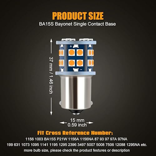 Miniatura 2 de Bombilla LED de 12 V amarillo ámbar 1156 BA15S 1003 1141 7506 1156A de 28 chips de repuesto súper brillante para luz intermitente, marcador lateral