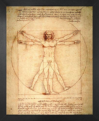 1art1 Leonardo Da Vinci Affiche Reproduction et Cadre (MDF) - Homme De Vitruve, vers 1490 (50 x 40cm)
