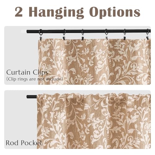 Jinchan Floral Valance Curtain For Kitchen Living Room Farmhouse Vintage Flower Taupe Valance Room Darkening Bedroom Window Treatment Privacy Thermal Insulated Drape Rod Pocket 1 Panel 16 Inch thumb #6