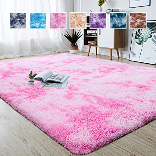 Junovo Modern Abstract Shaggy Area Rugs Fluffy Soft Bedroom Rug for Kids Nursery