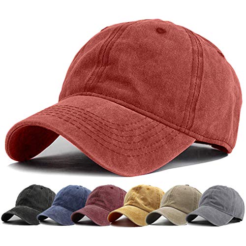 Image of HH HOFNEN Baseball Cap Washed Cotton Unstructured Vintage Hat for Men Women | Unisex Sports Ball Caps Sun Protection Adjustable Outdoor Curved-Brim Dad Hat Classic Plain Cap