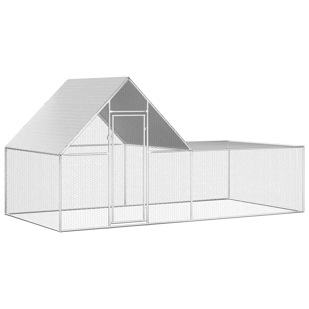 vidaXL Gallinero Exterior Grande Jaula Gallinas Conejos Aves Conejera Metálica Acero Galvanizado Corral Cubierto Malla Metal Tejado Cerradura 4x2x2 m