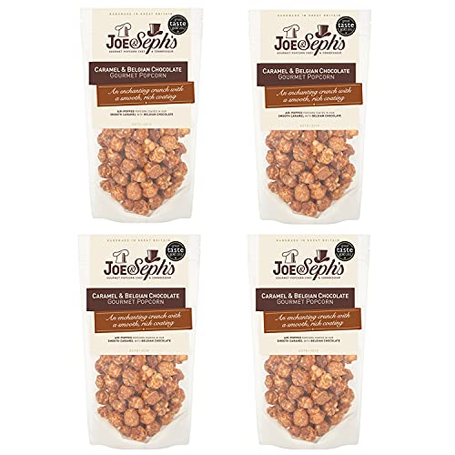 Joe & Sephs Belgian Chocolate Popcorn (4 x 75g) | 1-Star Great Taste Award-Winning Gourmet Air-Popped Chocolate Popcorn Snack Bags Perfect for Movie Nights