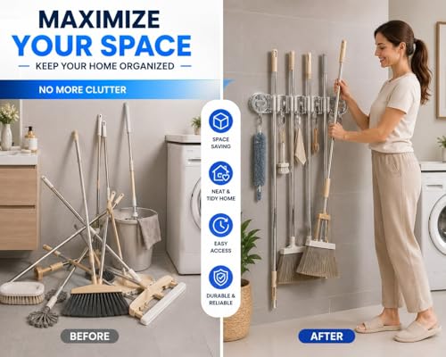 Image of Spray Mop for Floor Cleaning with 360 Degree Rotating Head, One Cleaning Broom Brush | Wet & Dry Mop for Home, Kitchen, Wooden & Marble Floors (Combo (Mop+ Broom Holder)